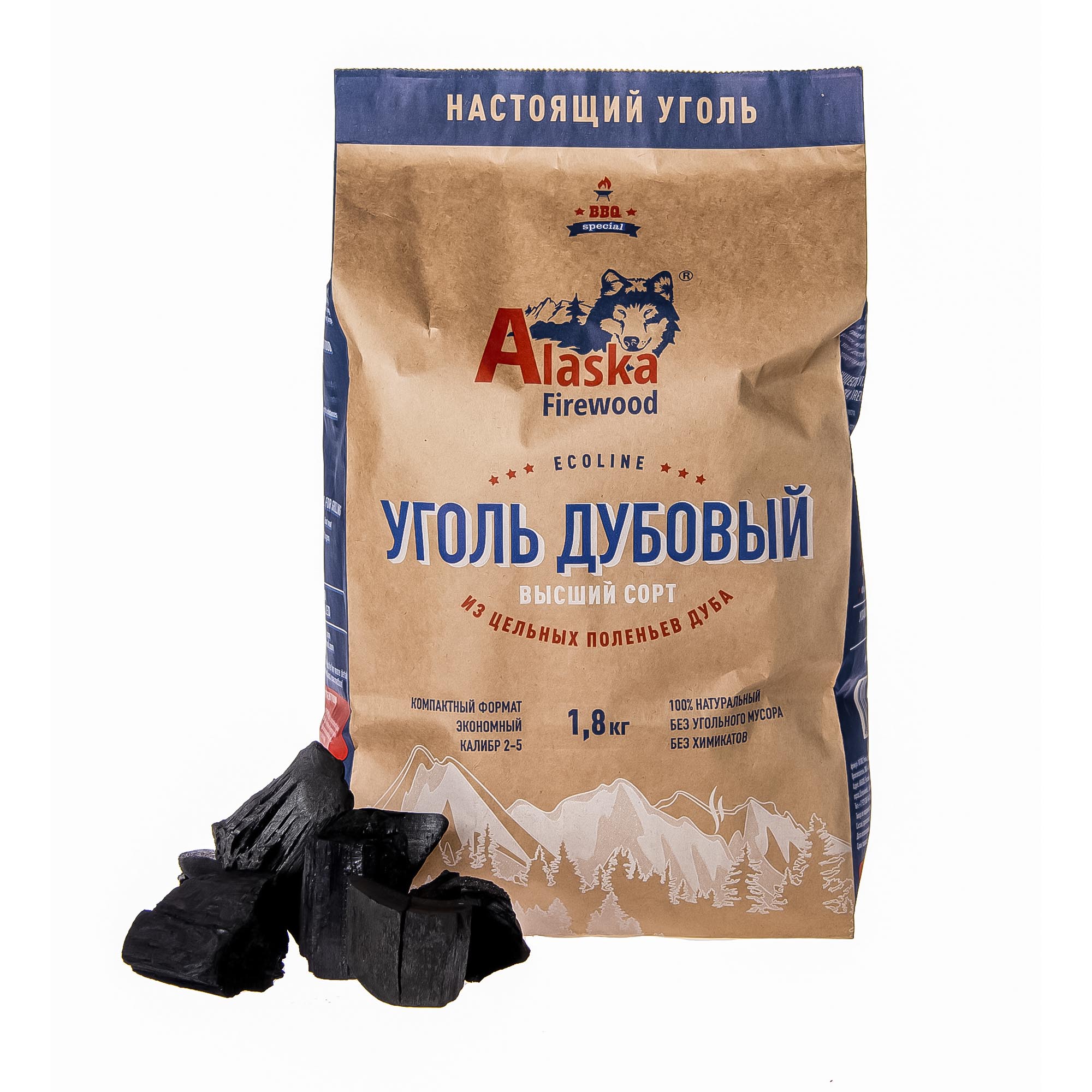 Уголь дубовый Alaska firewood 1.8кг eco Вид№5