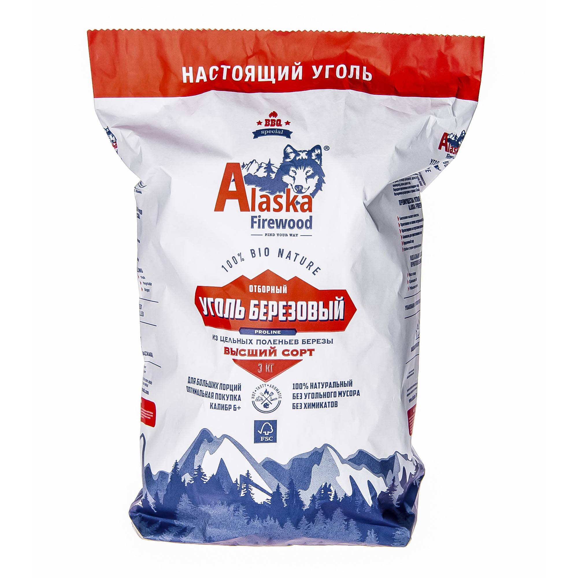 Уголь березовый Alaska firewood 3кг pro Вид№2