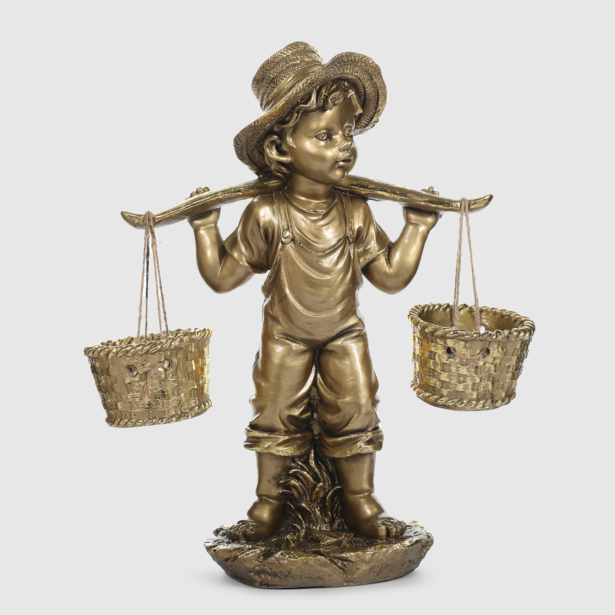 Фигура садовая Полиформ мальчик с коромыслом 46 см девочка на грибе с бабочкой 49см бронза тпк полиформ