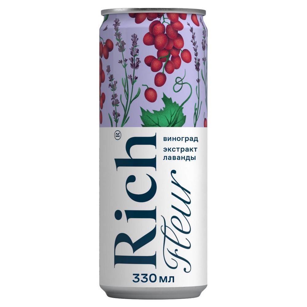 Напиток Rich Fleur сокосодержащий, газированный из винограда с ароматом лаванды, 0.33 л энергетический напиток адреналин раш 0 449 литра ж б 12 шт в уп