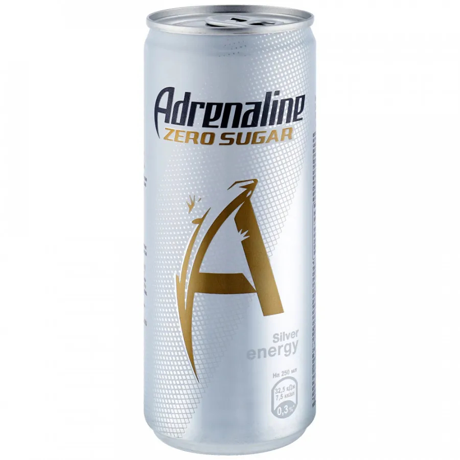 Энергетический напиток Adrenaline Rush Zero Sugar Silver Energy без сахара, 0,25 л энергетический напиток lit energy черника 0 45 литра ж б 6 шт в уп