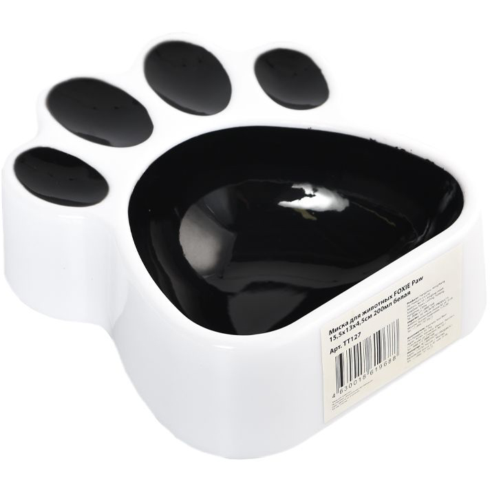 

Миска для животных Foxie Paw 15,5х13х4,5 см 200 мл, Белый;черный