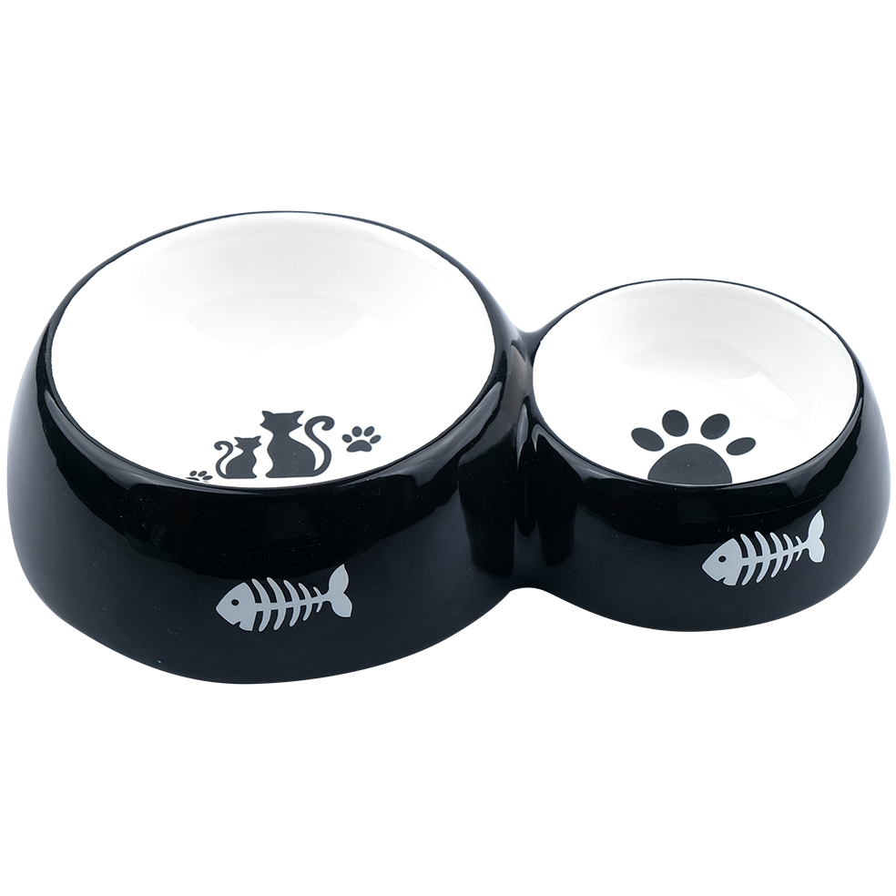 Миска для животных Foxie Black Cats двойная керамическая 25х15,5х5,5 см 300 мл черный triol миска для животных двойная