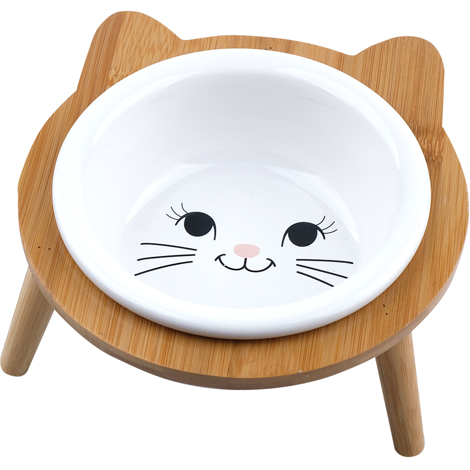 Миска для животных Foxie Cat Bamboo Bowl керамическая на подставке 14х14х5,5 см 320 мл белый triol миска керамическая хомячок