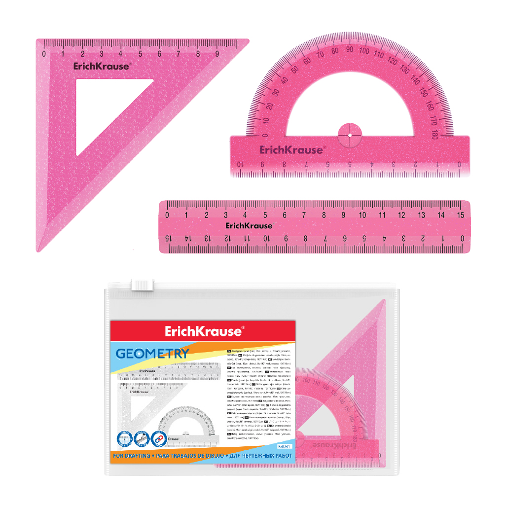 Набор геометрический Erich Krause Glitter малый розовый набор геометрический большой пластиковый erich krause clear прозрачный в zip пакете