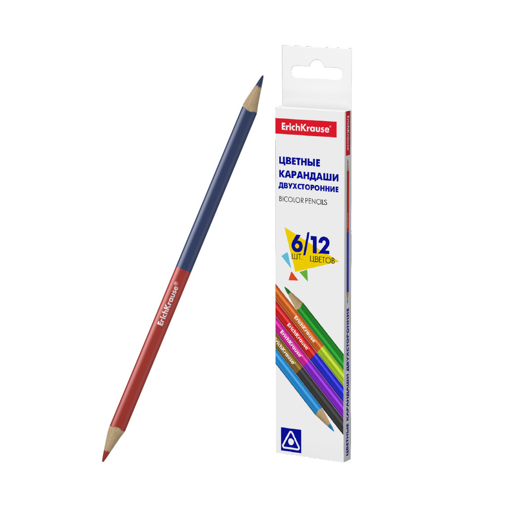 Цветные карандаши трехгранные двусторонние Erich Krause Basic Bicolor 12 цветов карандаши цветные с точилкой в тубусе мини 12 цветов