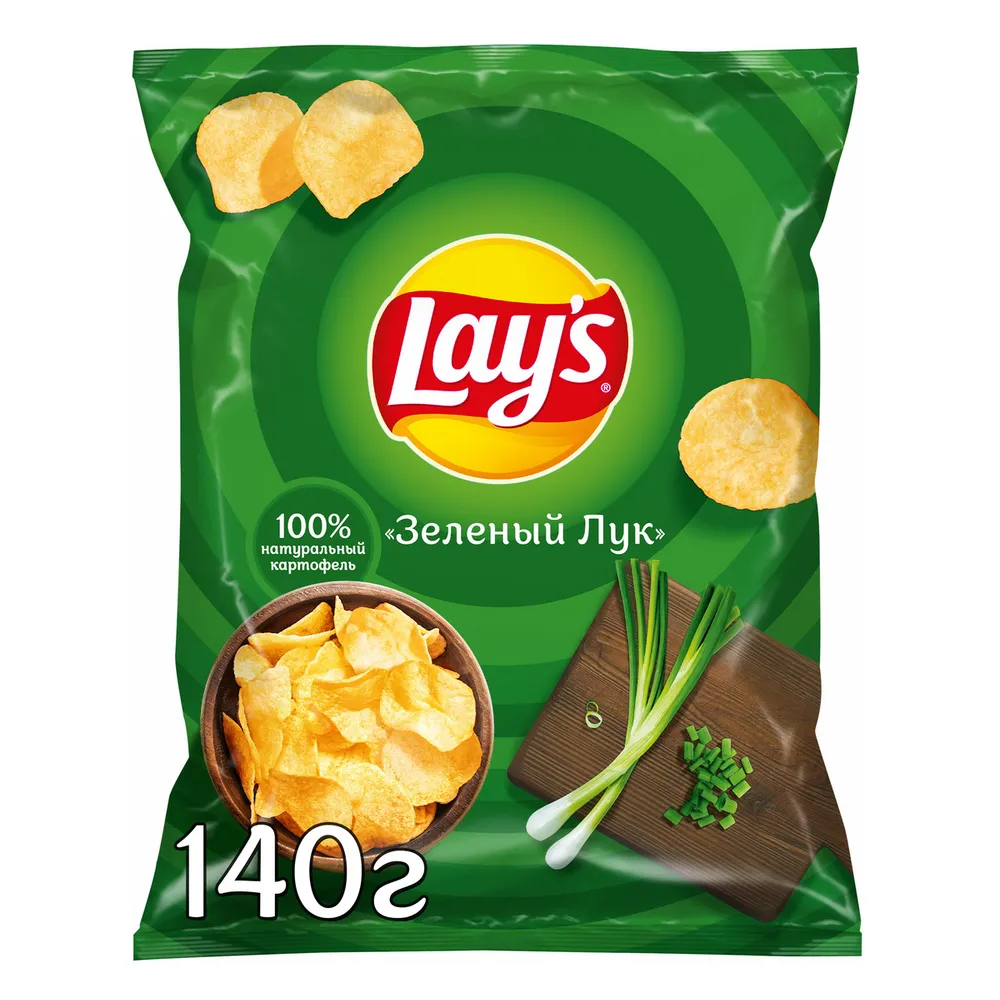 Чипсы картофельные Lays Зеленый лук 140 г чипсы картофельные lays stix сметана и лук 65 г