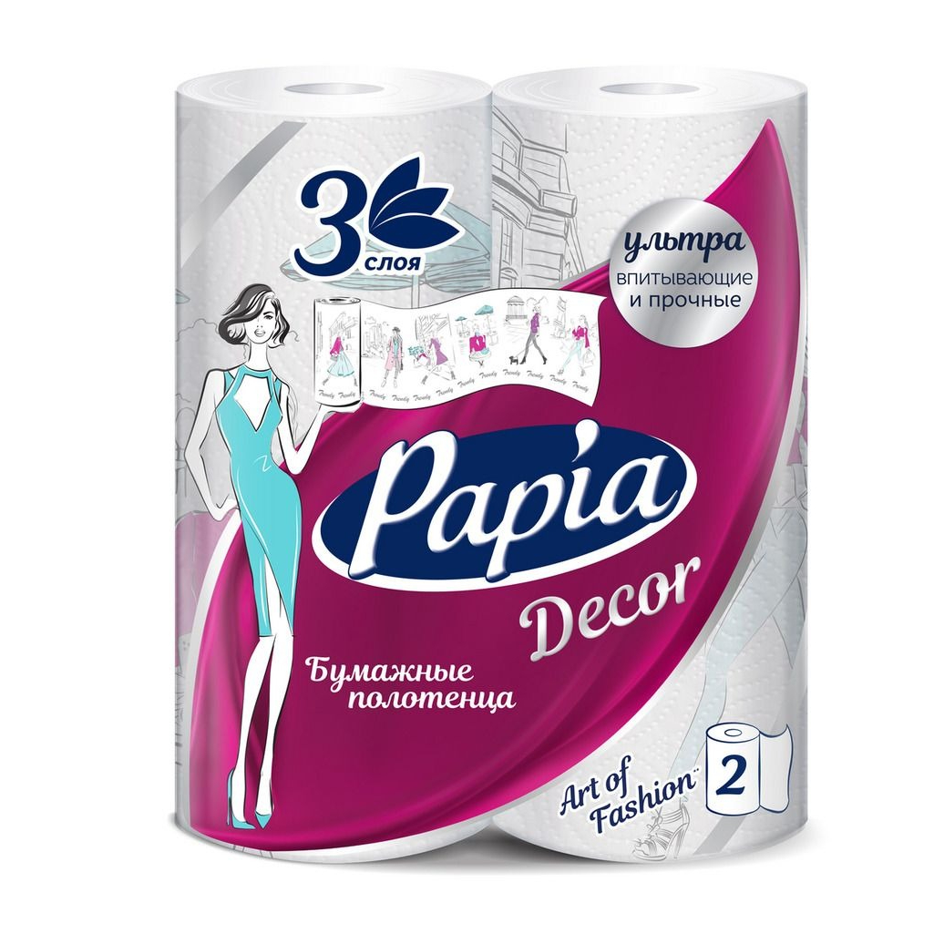 Полотенца бумажные Papia Decor fashion capitals 3 слоя 2 рулона