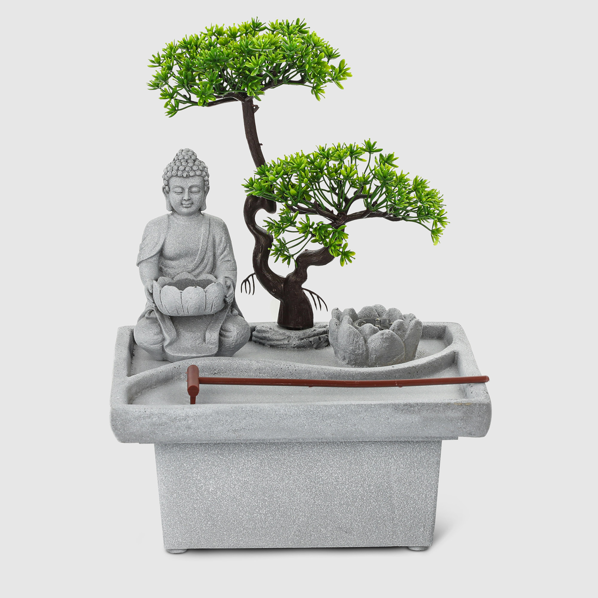 Фонтан настольный Win-Long сидящий Будда и бонсай 24,5х19,5х32 см, цвет серый