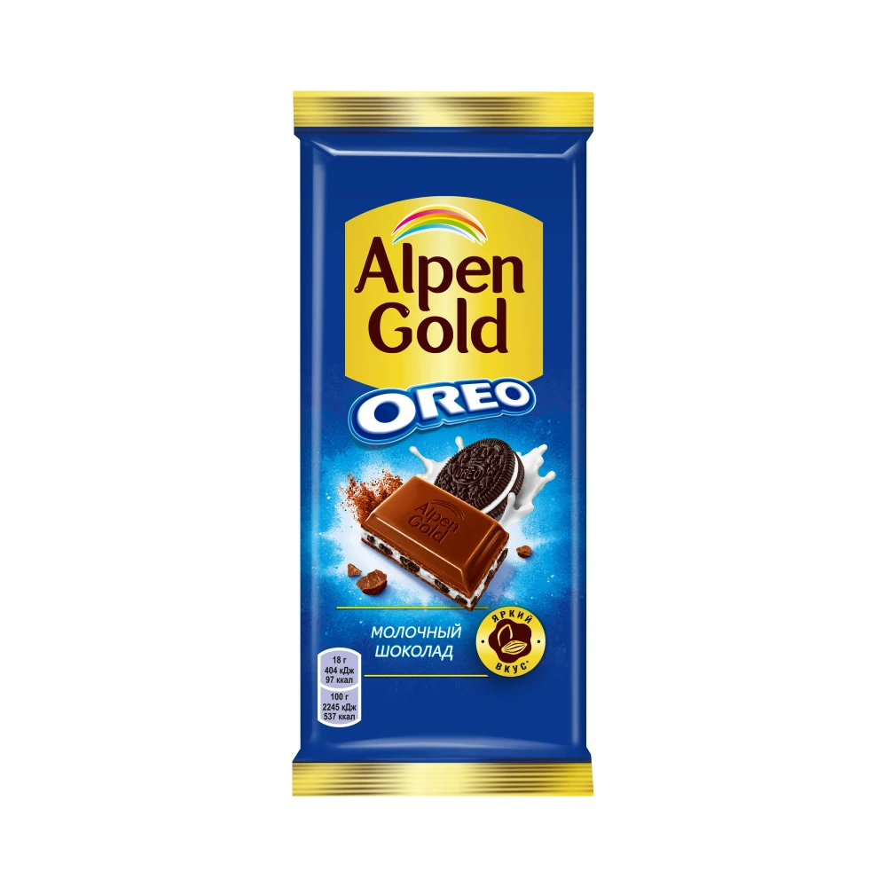 Шоколад молочный Alpen Gold с печеньем орео, 90 г шоколад молочный alpen gold черника с йогуртом 90 г