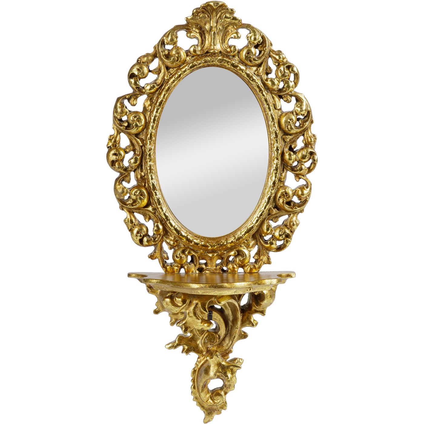 цена Зеркало настенное Glasar с полочкой золото 18х9х35 см