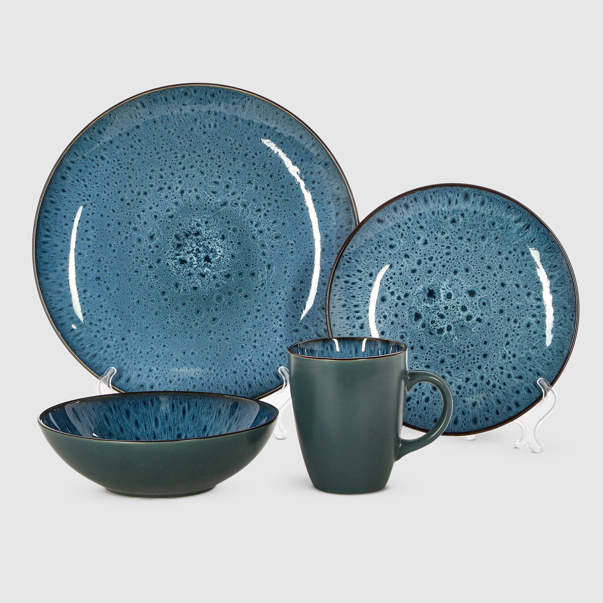 Набор столовый Meibo 16 предметов синий керамика - фото 2