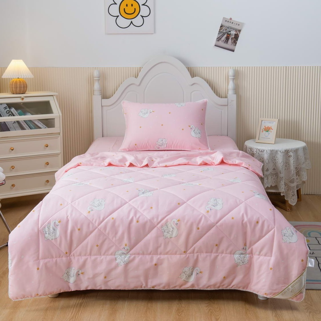 Комплект постельного белья Sofi De Marko Лебедь персиковый Детский Полуторный, цвет розовый, размер Детский