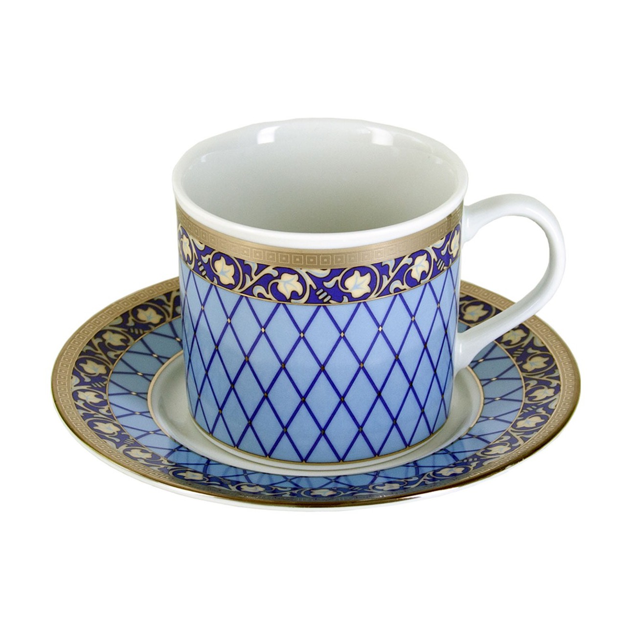 Чашка с блюдцем Thun 1794 Cairo Сетка на синем отводка платина 170 мл