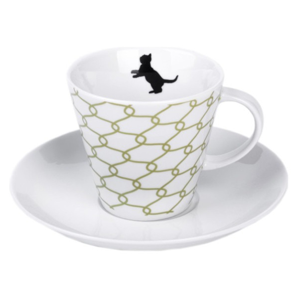 Чашка с блюдцем Thun 1794 кошка с клубком, салатовая сетка 200 мл чашка с блюдцем thun 1794 tom черно белые полосы 200 мл