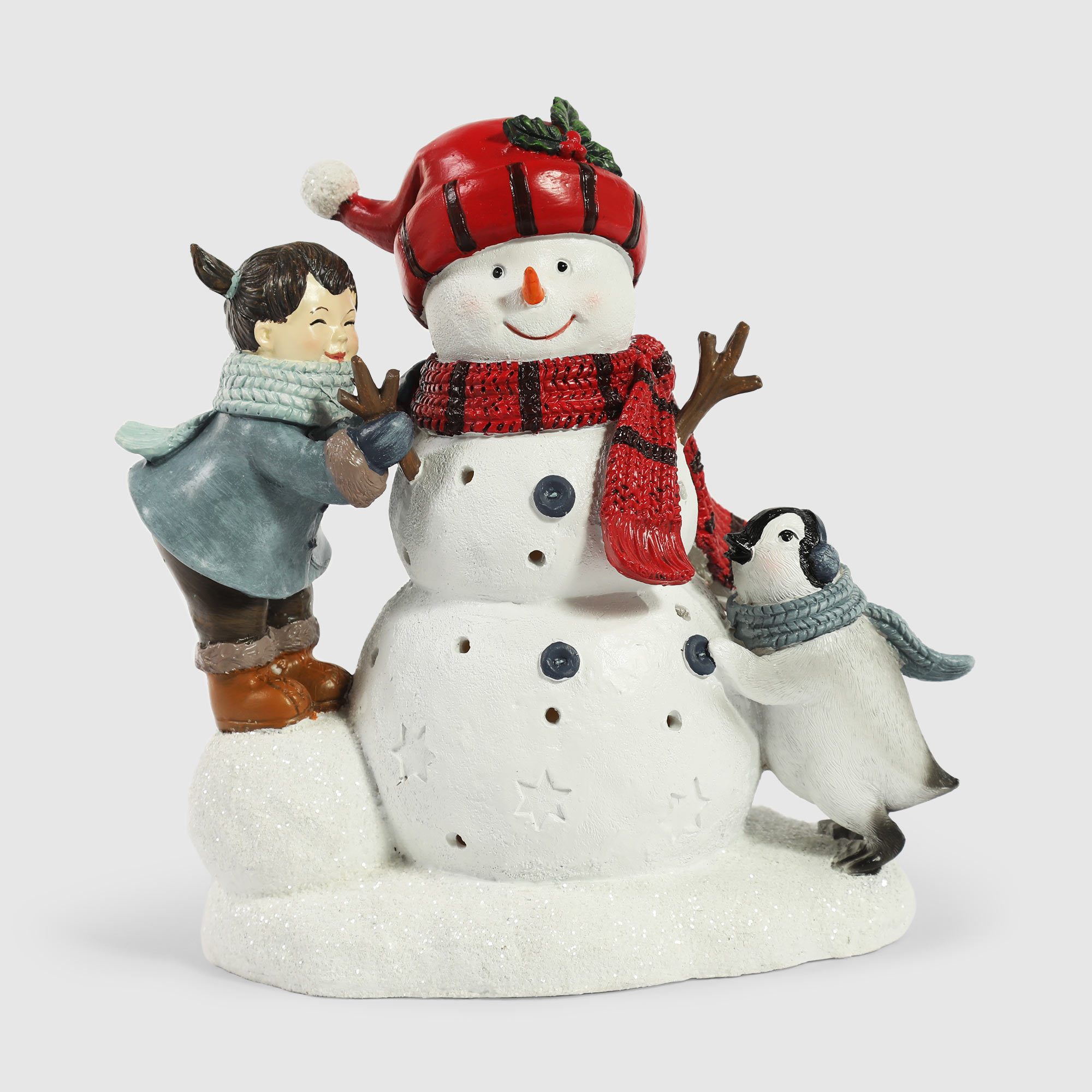 Снеговик с девочкой Teammann новогодний декор LED 21х12,9 см