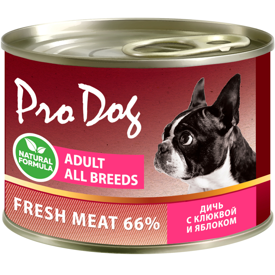 Корм для собак PRO DOG дичь с клюквой и яблоком 200 г prince консервы для собак дичь в соусе 405 гр