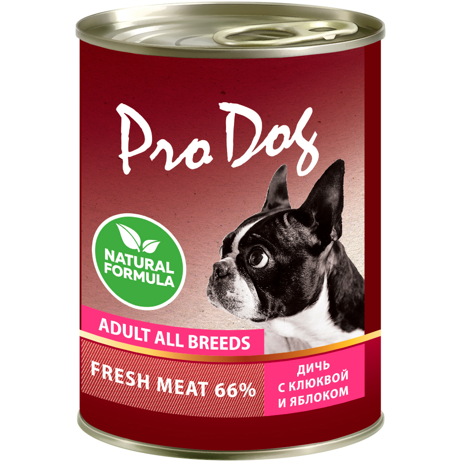 Корм для собак PRO DOG дичь с клюквой и яблоком 400 г prince консервы для собак дичь в соусе 405 гр