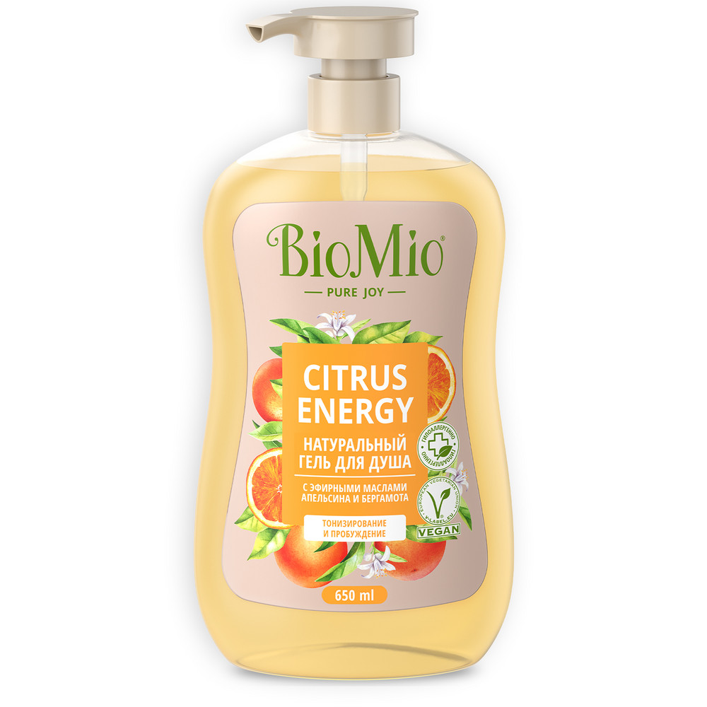 Гель для душа BioMio апельсин и бергамот 650 мл гель масло для душа очищающее с эфирными маслами 300г