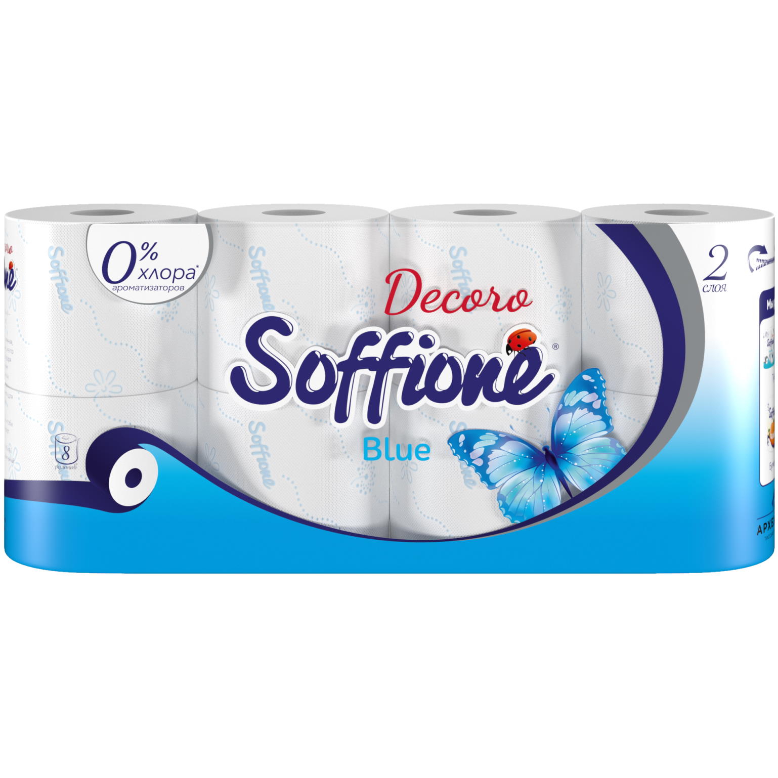 Бумага Soffione decoro blue 2 слоя, 8 рулонов
