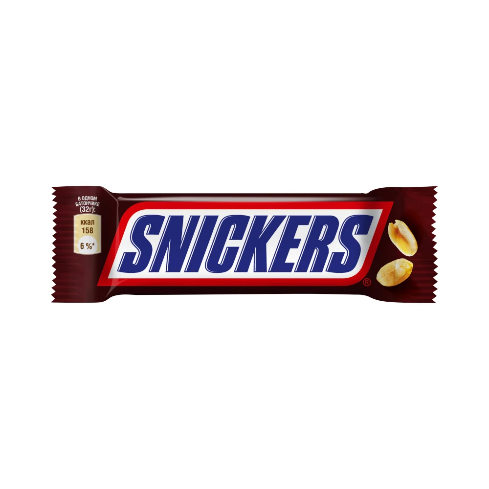 Батончик Snickers Snack 32 г мороженое сливочное snickers батончик 56 г