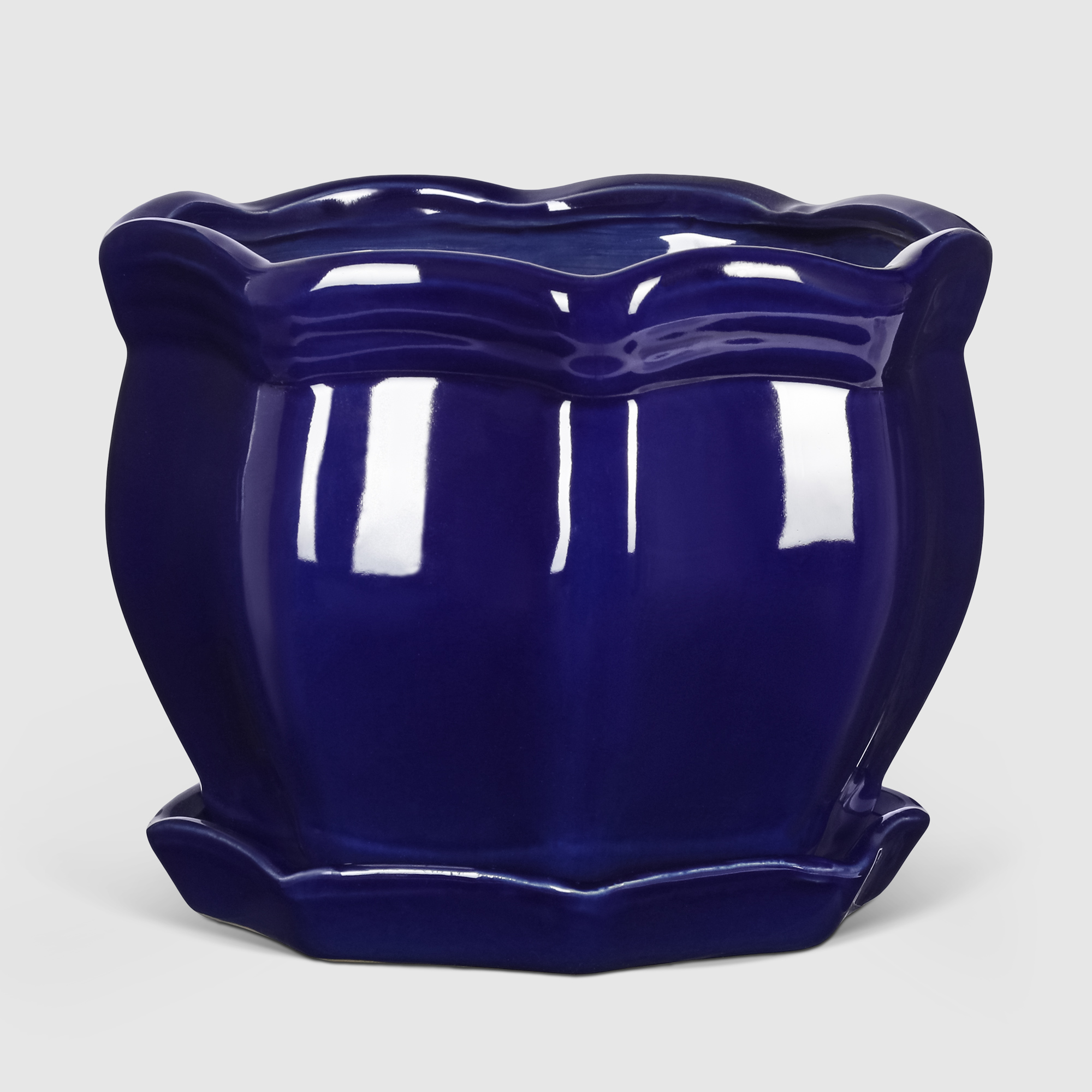 кашпо керамическое для ов shine pots 22x15 5 см глянец Кашпо керамическое для цветов Shine Pots 22x16см синий глянец