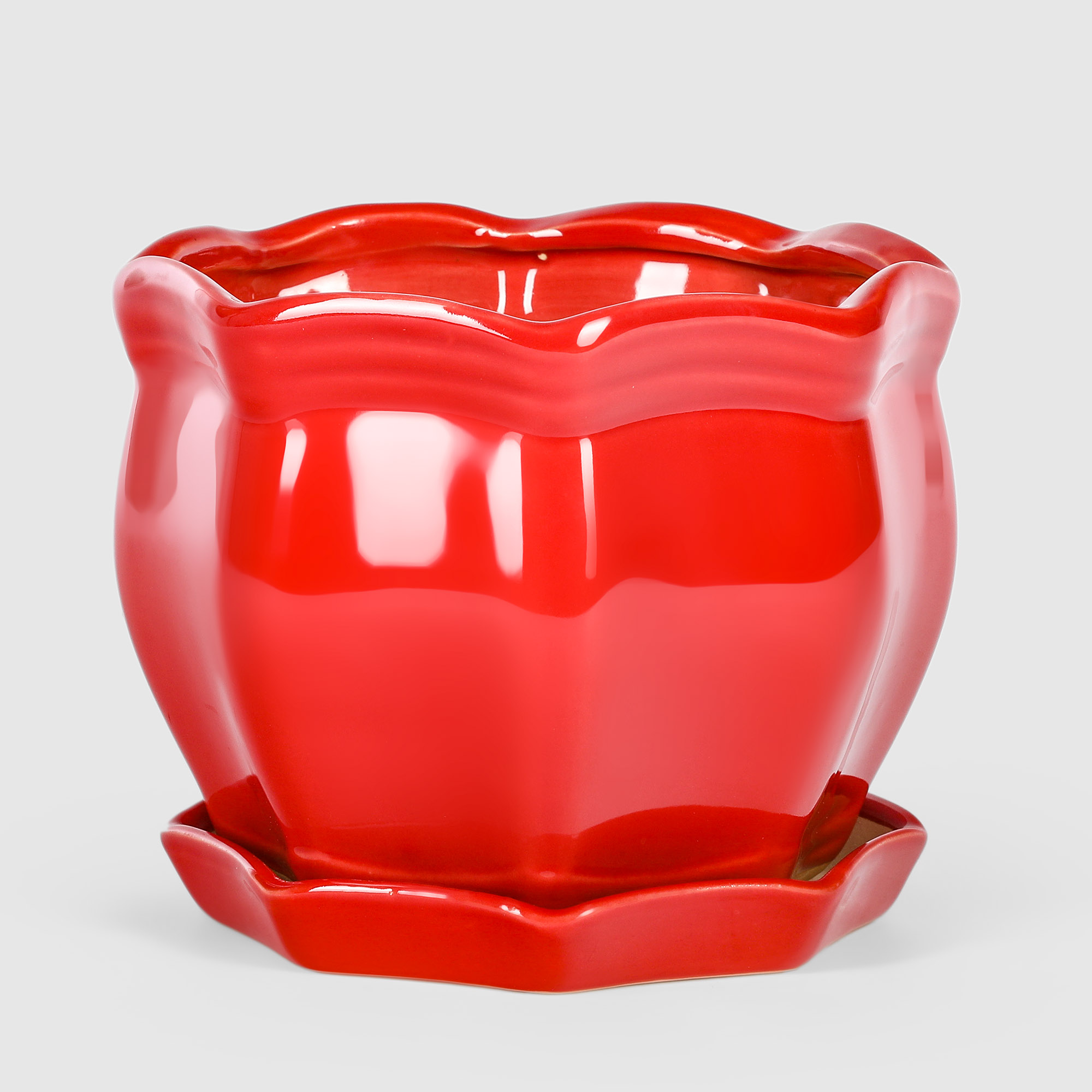 очное кашпо дарим красиво двушка лайт реечное р00015961 0 2 л красный 1 шт Кашпо керамическое для цветов Shine Pots 18x14см красный глянец