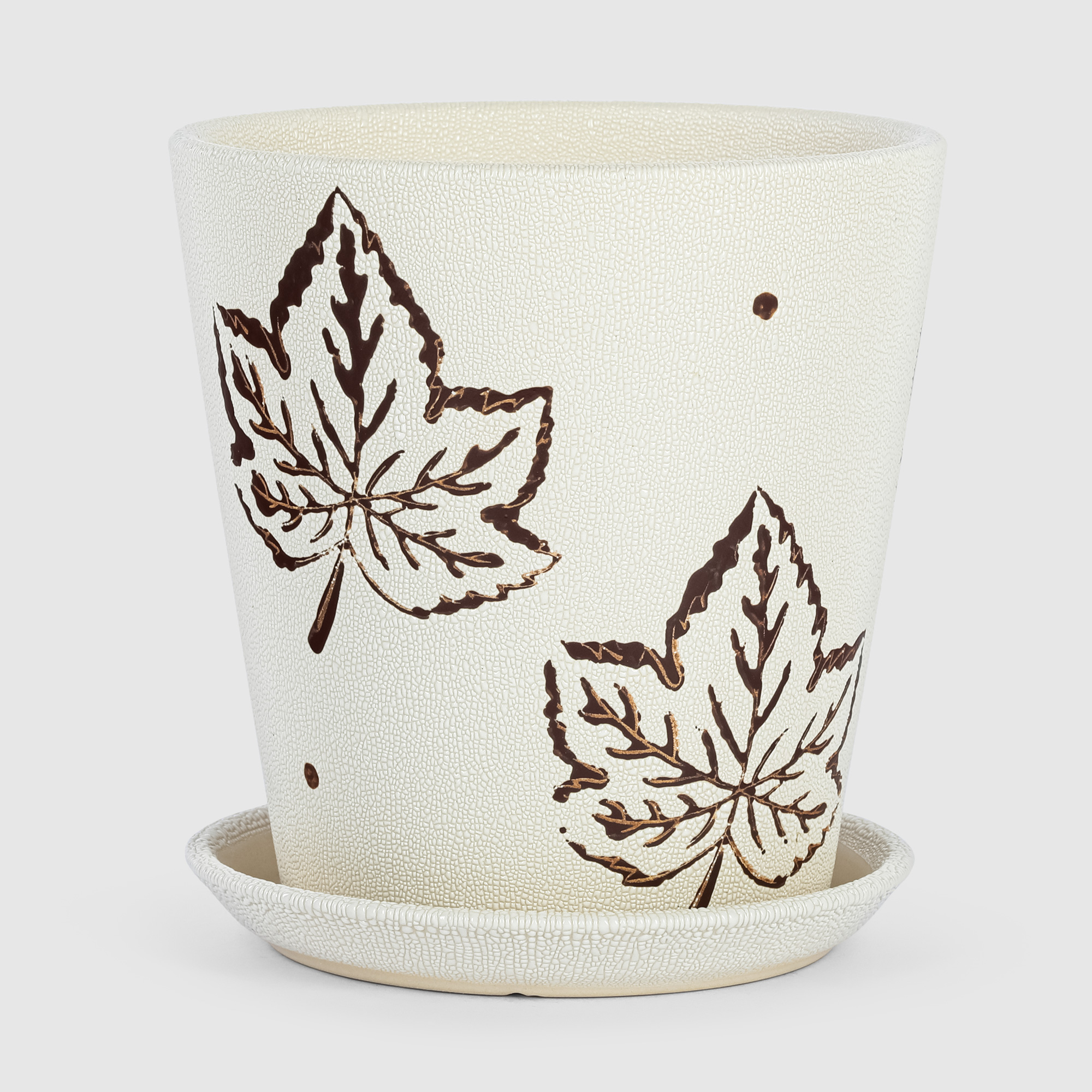 фото Кашпо керамическое для цветов shine pots 16x17см белый+листья