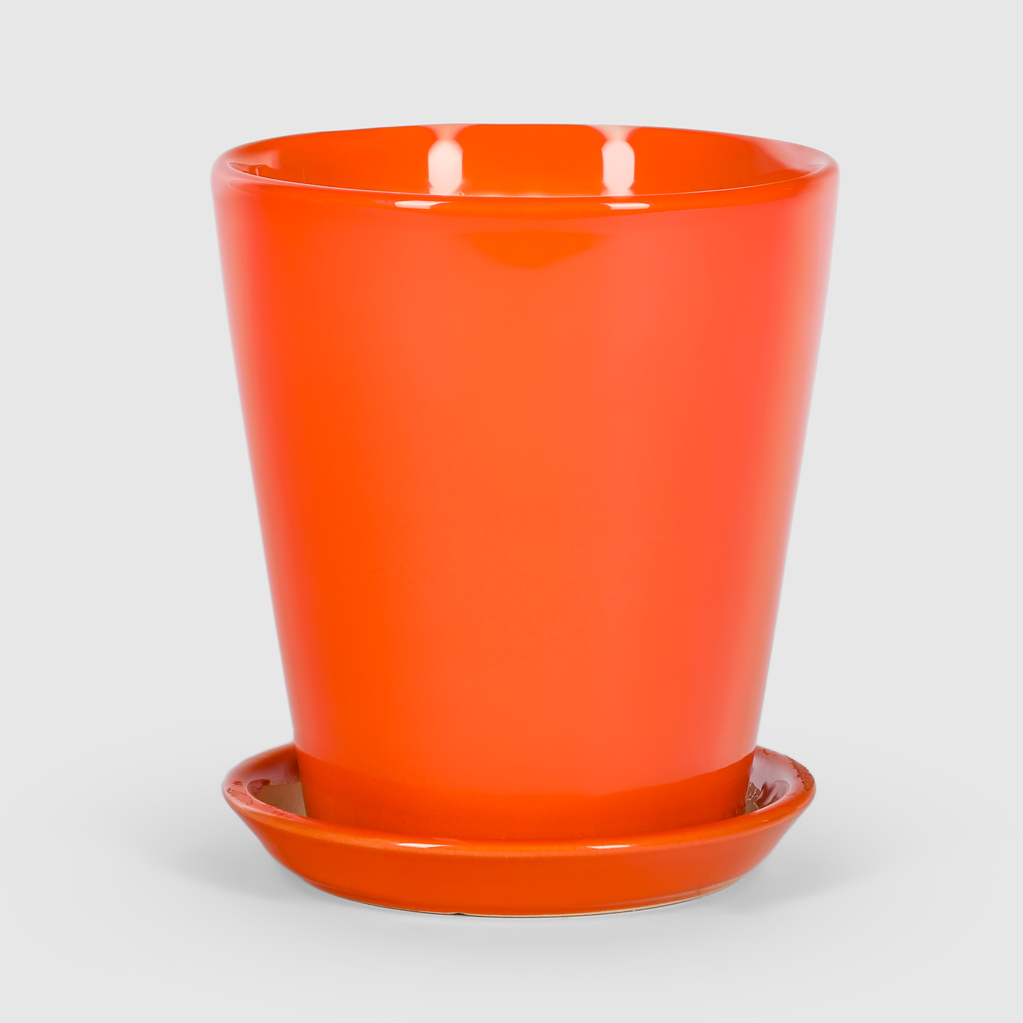 Кашпо керамическое для цветов Shine Pots 20x20 см оранжевый глянец