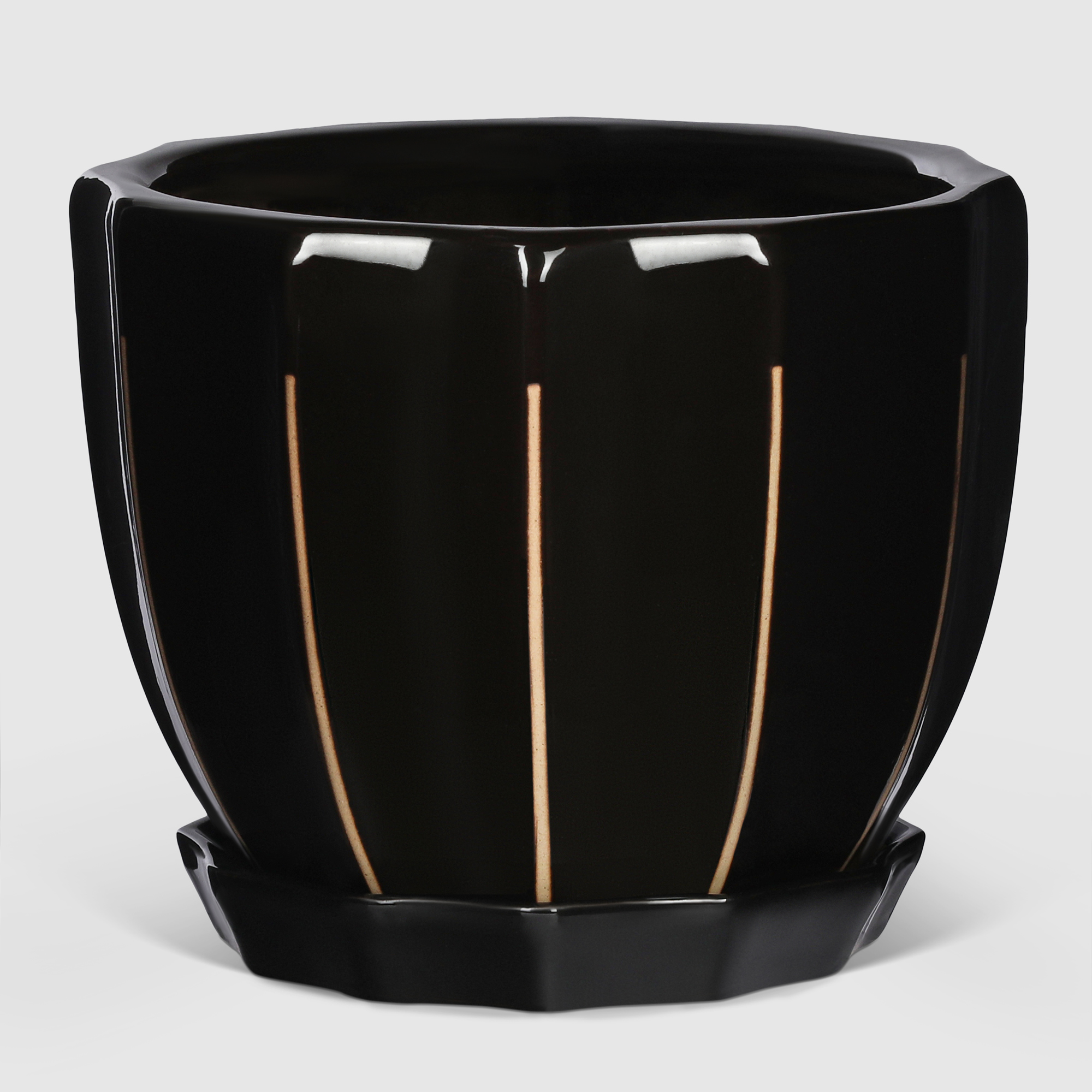 Кашпо керамическое для цветов Shine Pots 22x15.5 см черный глянец - фото 1