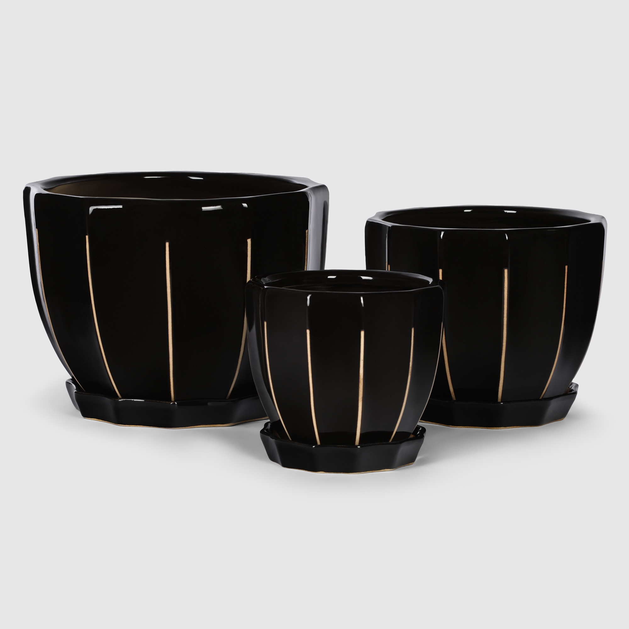 Кашпо керамическое для цветов Shine Pots 22x15.5 см черный глянец - фото 6