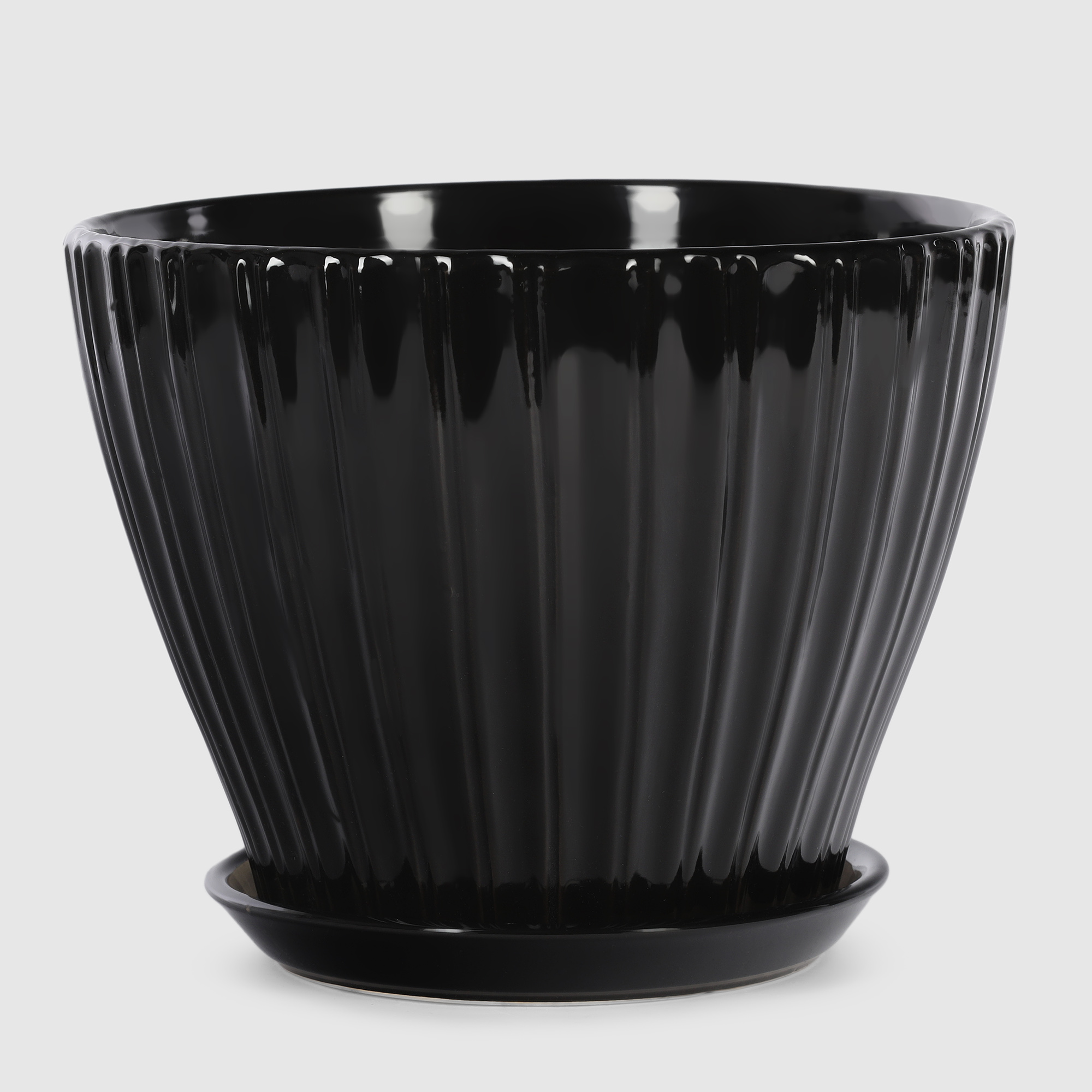 Кашпо керамическое для цветов Shine Pots 25x20см черное глянец кашпо керамическое для ов shine pots 23x18см синий матовый