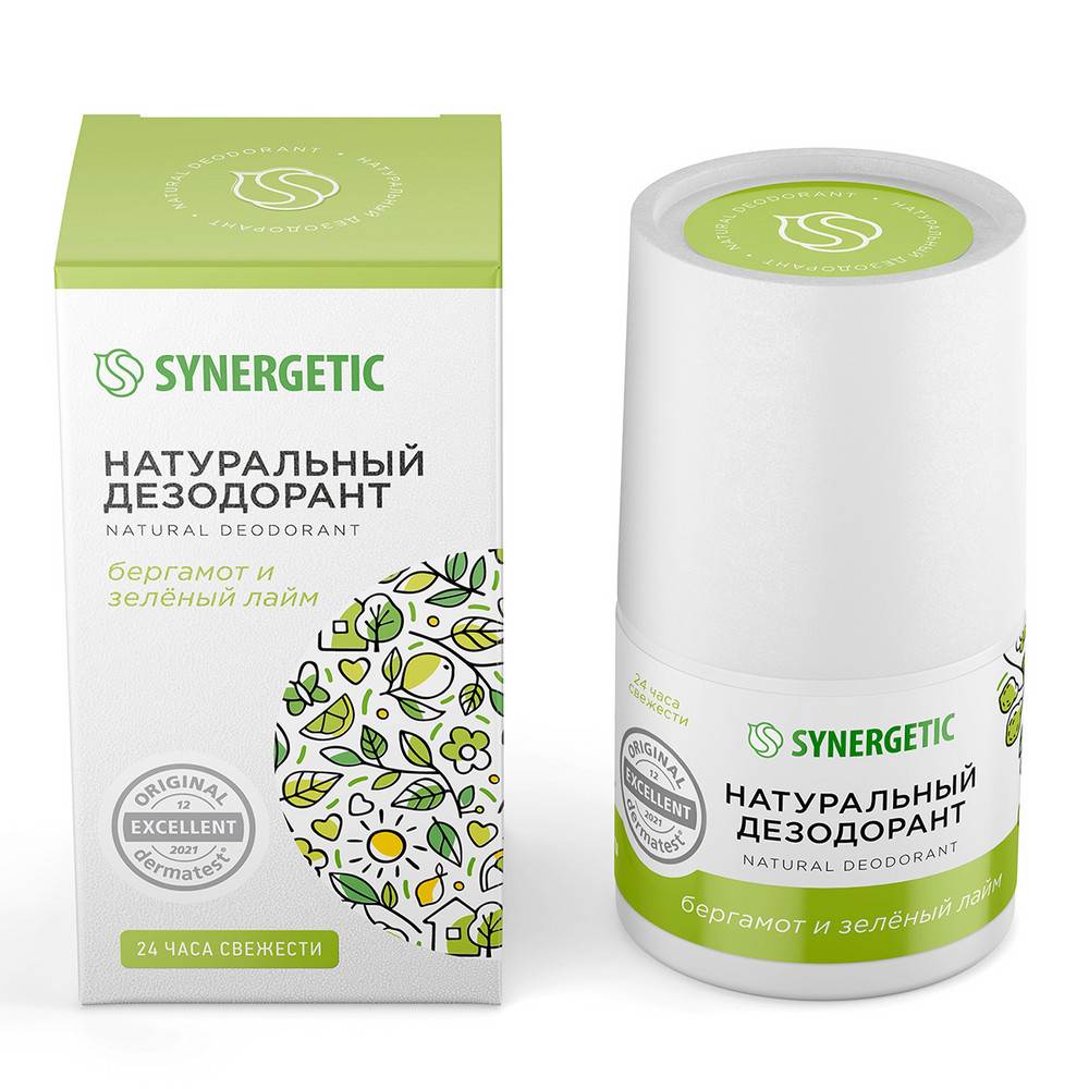 Натуральный дезодорант Synergetic бергамот - зеленый лайм, гипоаллергенный, шариковый, 50 мл средство от засоров труб synergetic концентрированное с дезинфицирующим эффектом без запаха 1 л