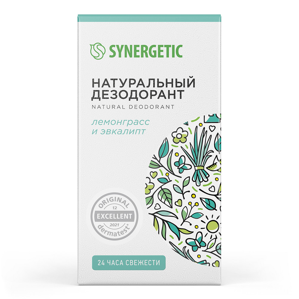 Натуральный дезодорант Synergetic лемонграсс - эвкалипт, гипоаллергенный, шариковый, 50 мл средство от засоров труб synergetic концентрированное с дезинфицирующим эффектом без запаха 1 л