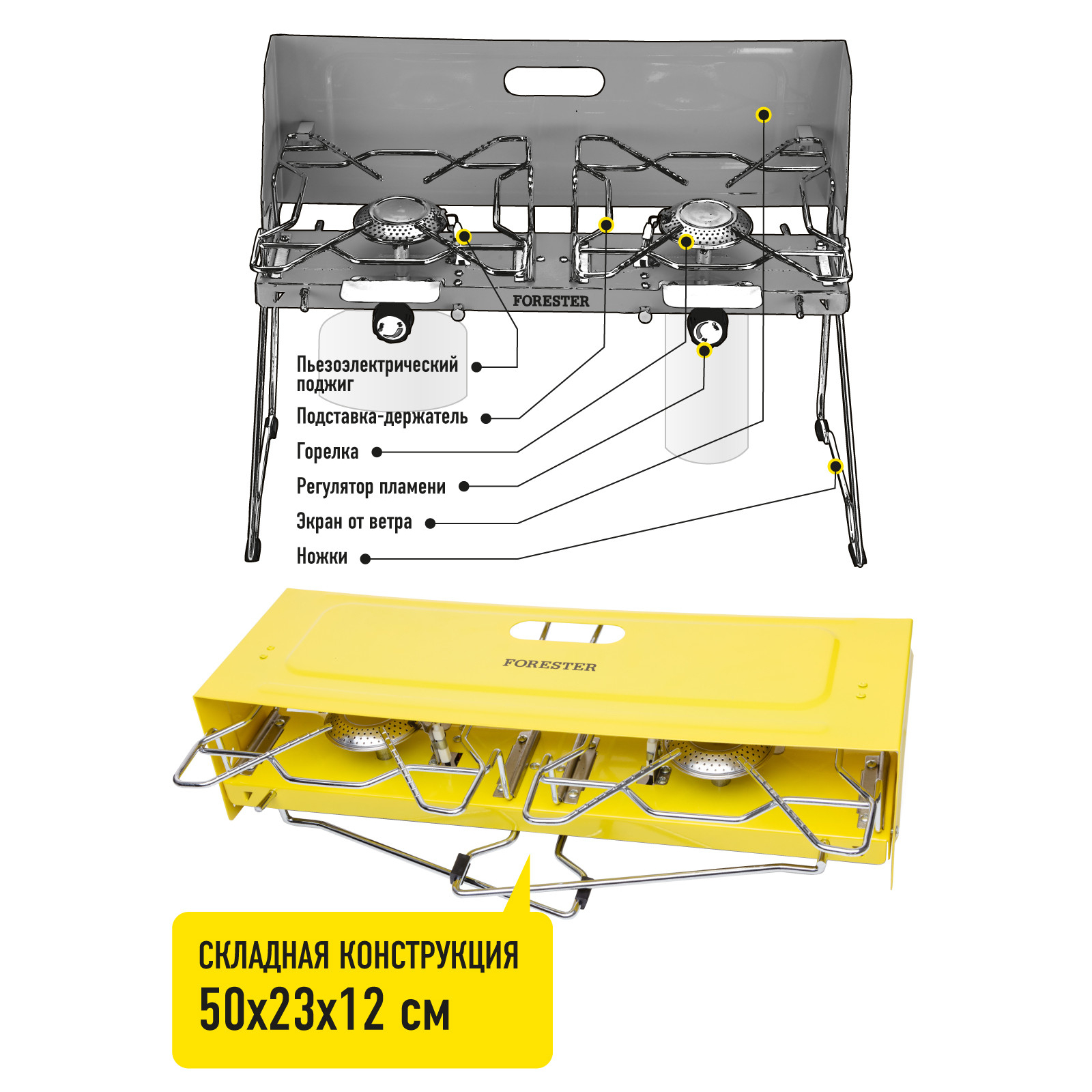 Портативная газовая плита Forester Mobile жёлтая с серебряным 50х23х40 см, цвет жёлтый - фото 3