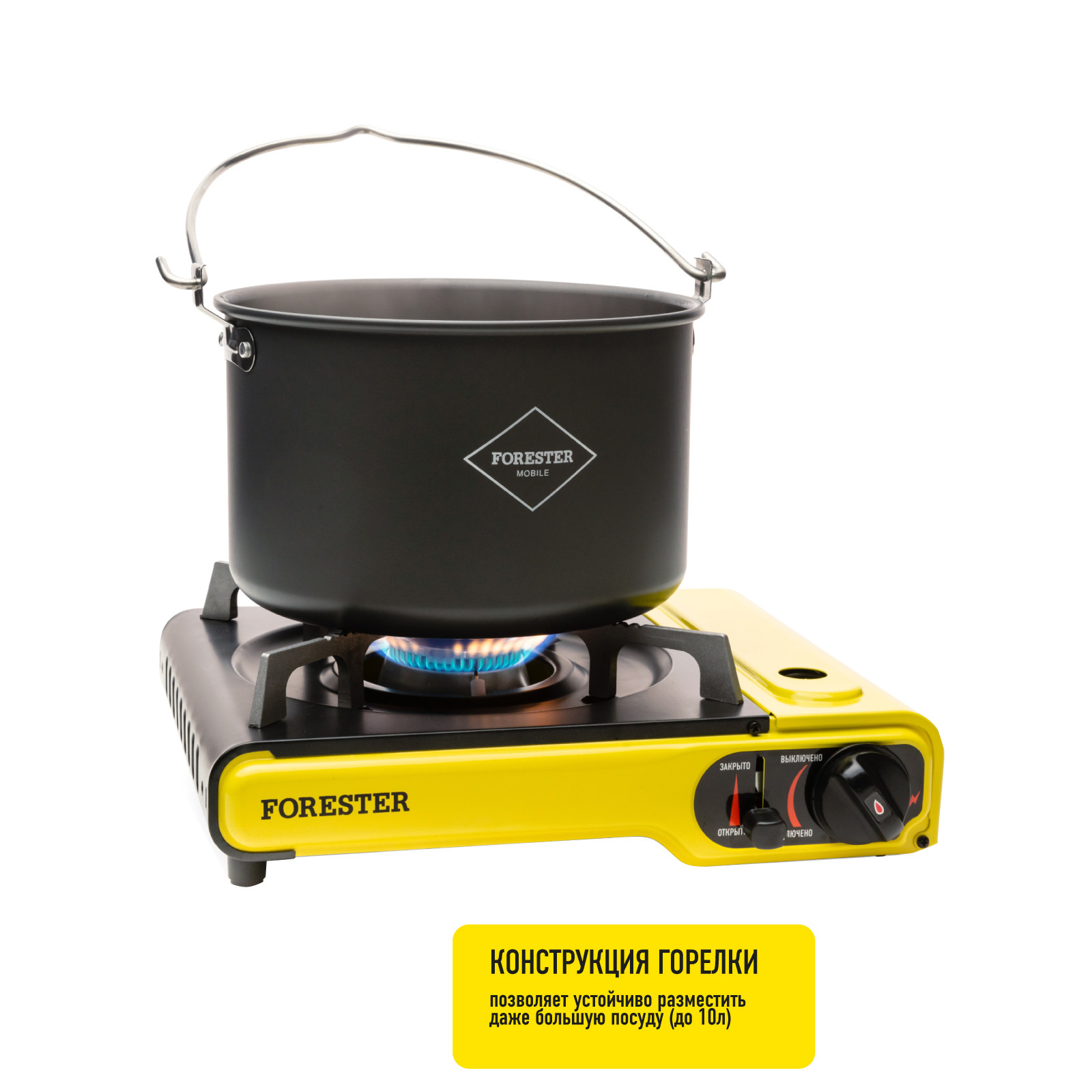 Портативная газовая плита Forester Mobile жёлтая с чёрным 38х28х10 см, цвет жёлтый - фото 5