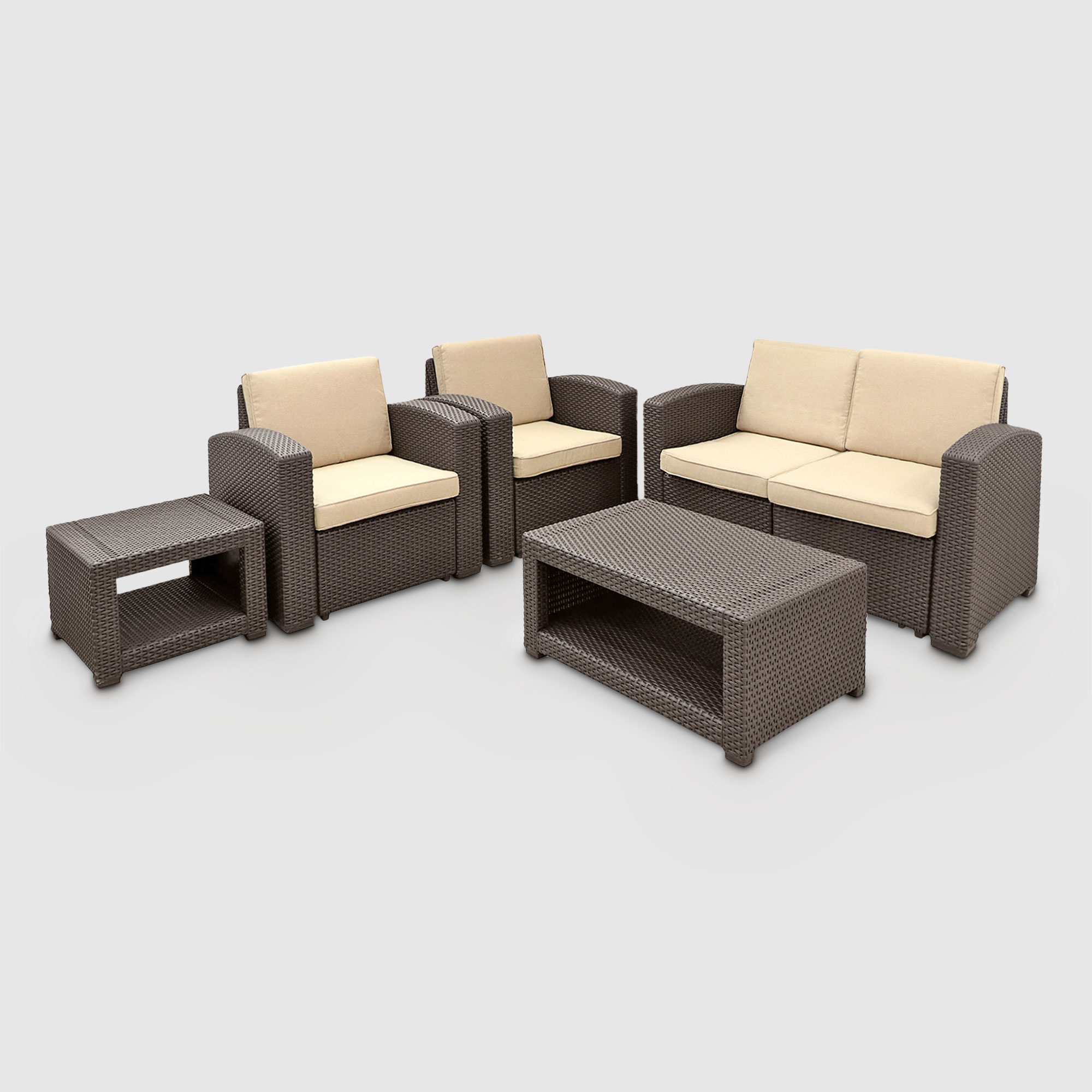 Комплект садовой мебели LF бежевый с коричневым из 5 предметов, цвет кофейный - фото 1