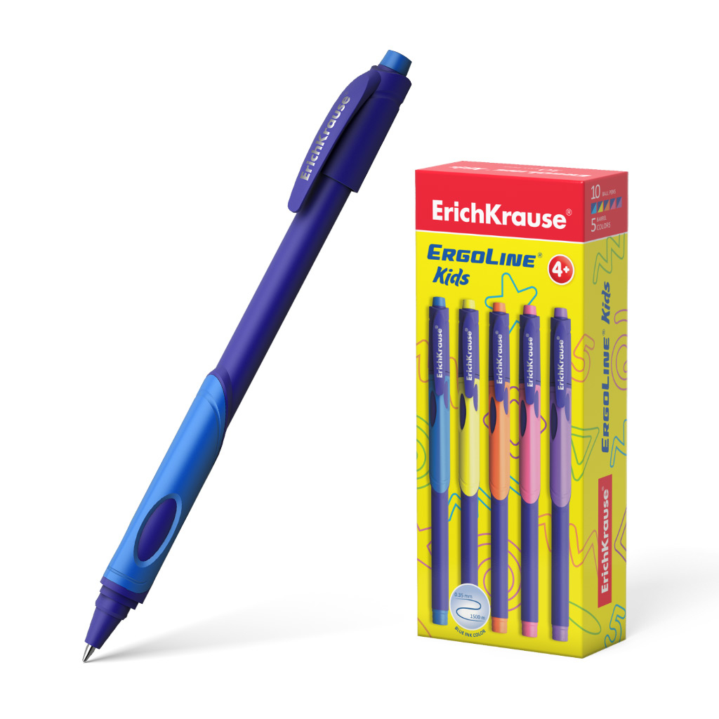 Ручка шариковая Erich Krause ErgoLine Kids Ultra Glide Technology 0,35 мм синяя щётка расчёска двухсторонняя нескользящая ручка чёрно синяя 17 5 х 6 5 см