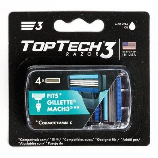 Кассеты сменные мужские Toptech global 3 4 шт сменные лезвия для ножа хозяйственного универсального guk197 thorvik