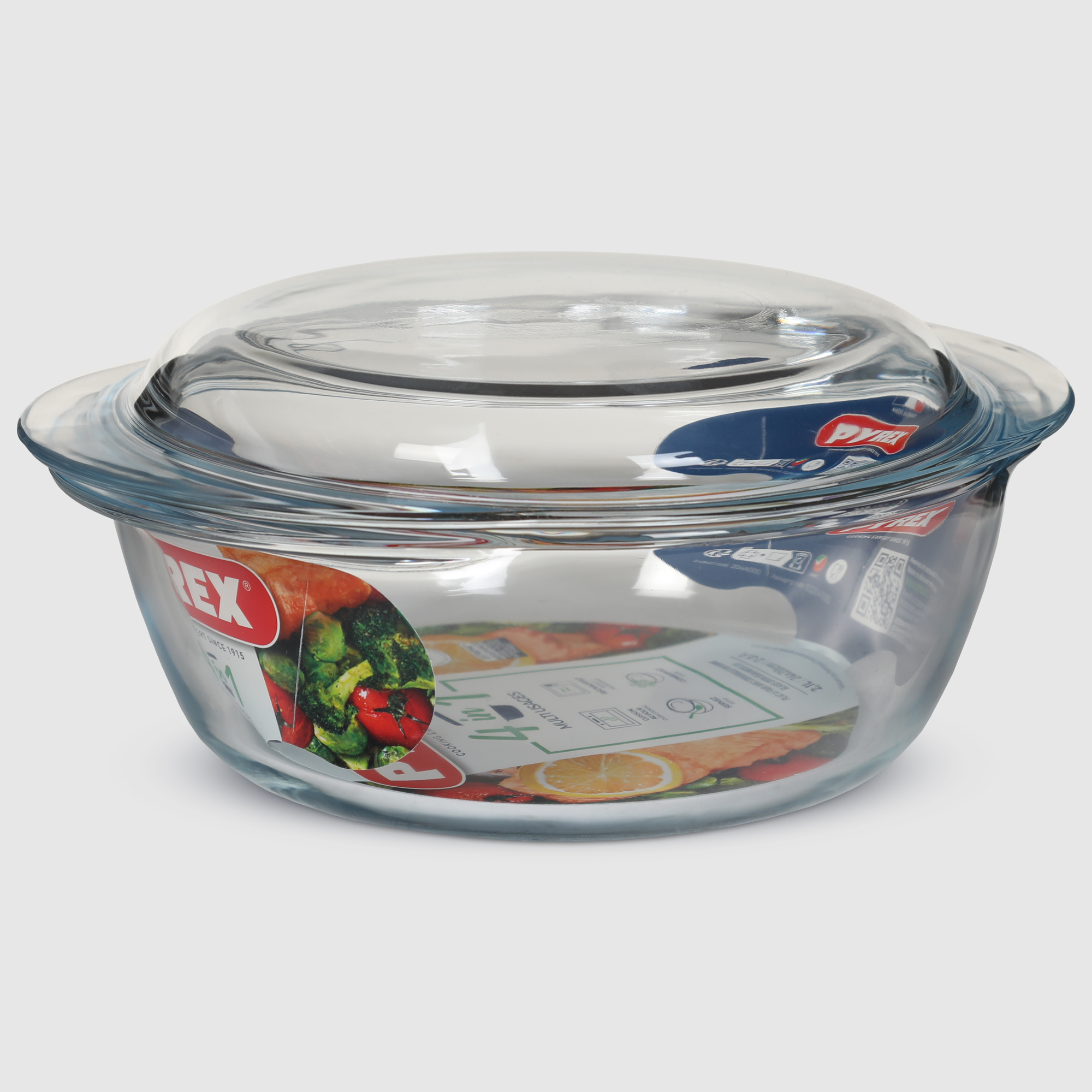 фото Кастрюля стеклянная pyrex круглая с крышкой 1,6 л