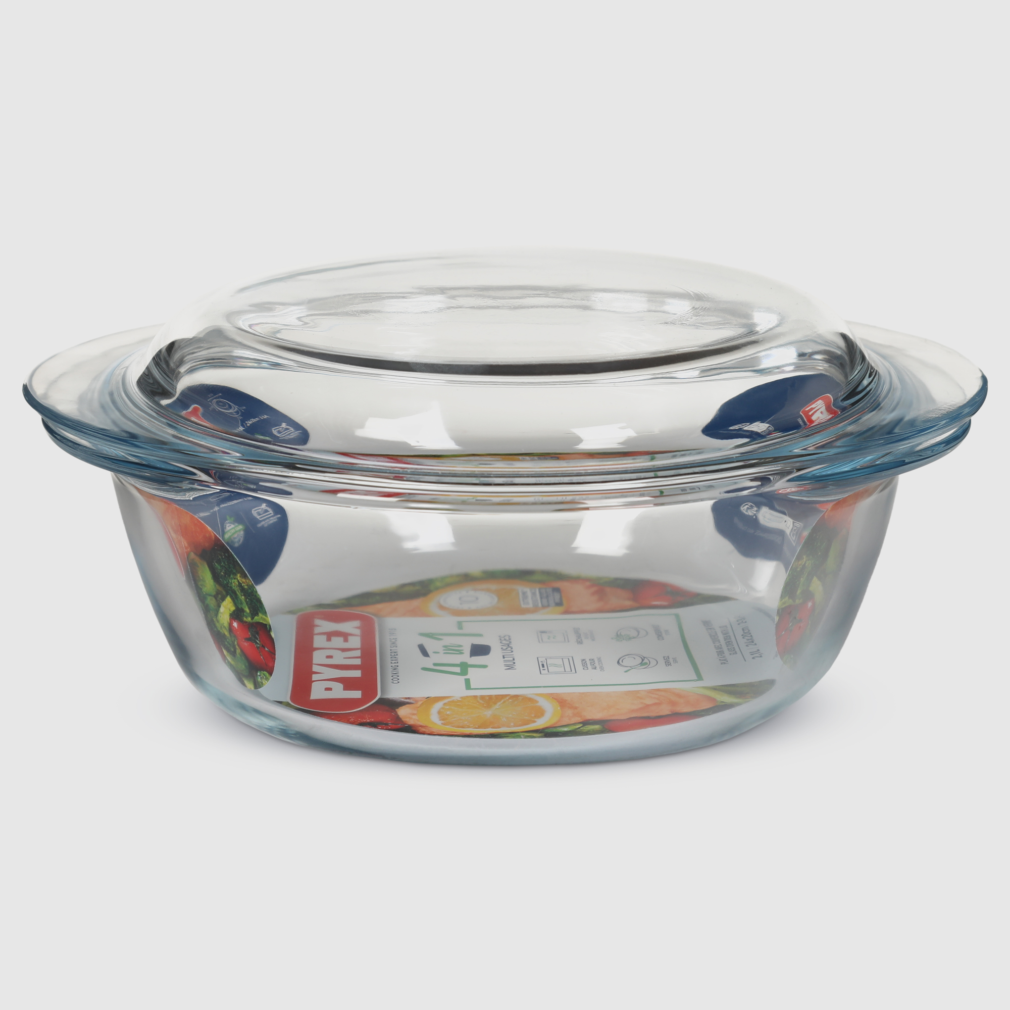 фото Кастрюля стеклянная pyrex круглая с крышкой 1,6 л