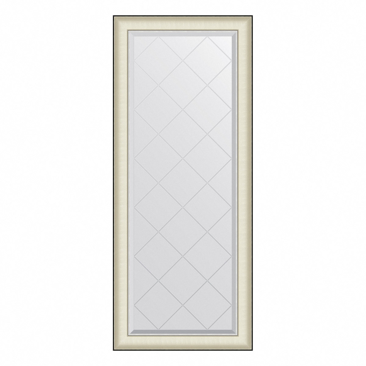 Зеркало с гравировкой в багетной раме Evoform белая кожа с хромом 78 мм 64х154 см 22609