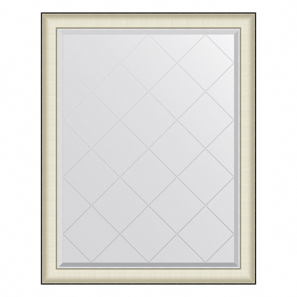 Зеркало с гравировкой в багетной раме Evoform белая кожа с хромом 78 мм 94х119 см 23869