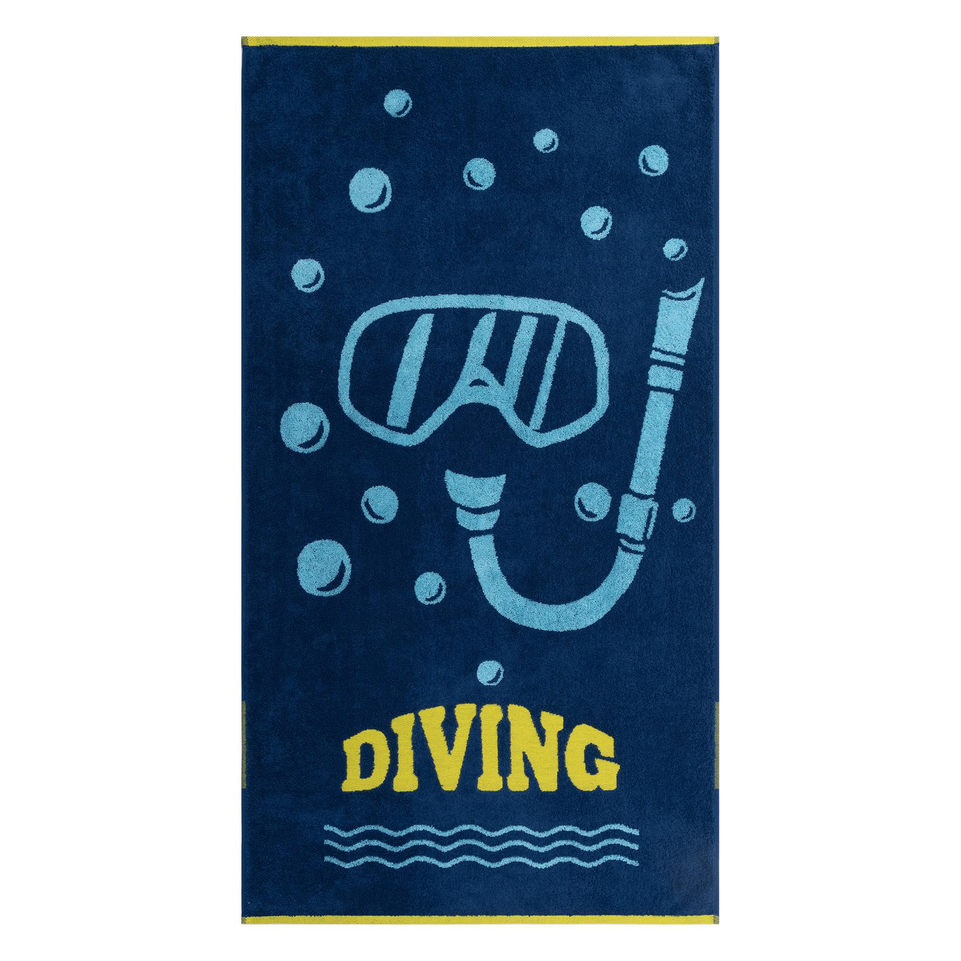 Детское полотенце Cleanelly Basic Diving синее с жёлтым 70х130 см