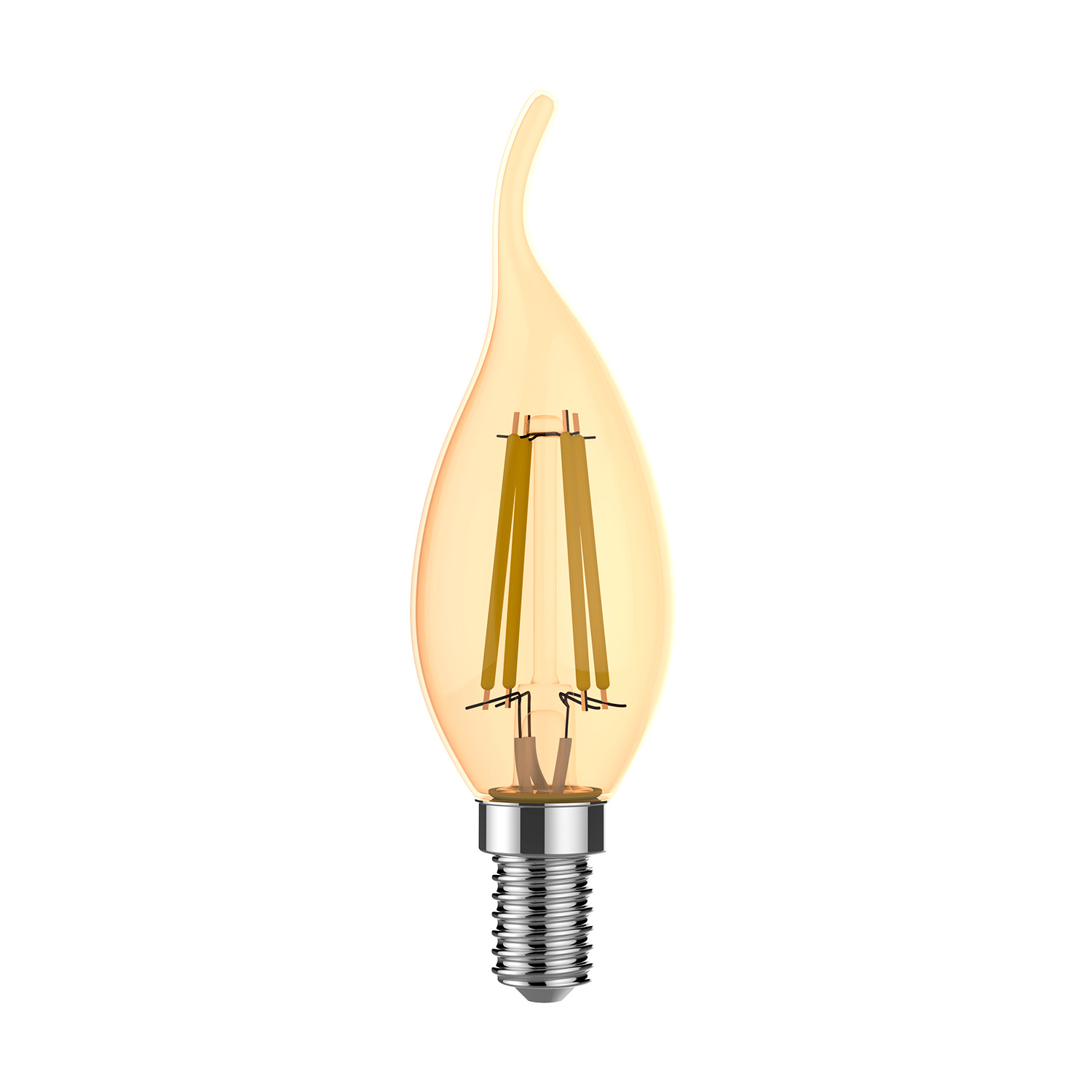 Лампа Gauss Basic Filament Свеча на ветру 3,8W 350lm 2400К Е14 golden LED 1/10/50 лампа светодиодная филаментная feron e14 5w 4000k свеча на ветру прозрачная lb 59 25576