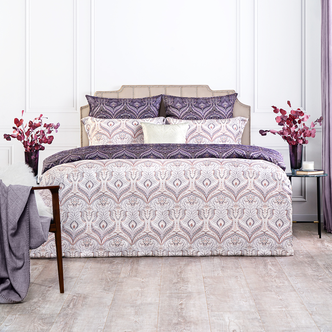 Комплект постельного белья Estia Оливарес бежевый с фиолетовым Полуторный комплект постельного белья bahar белый полуторный