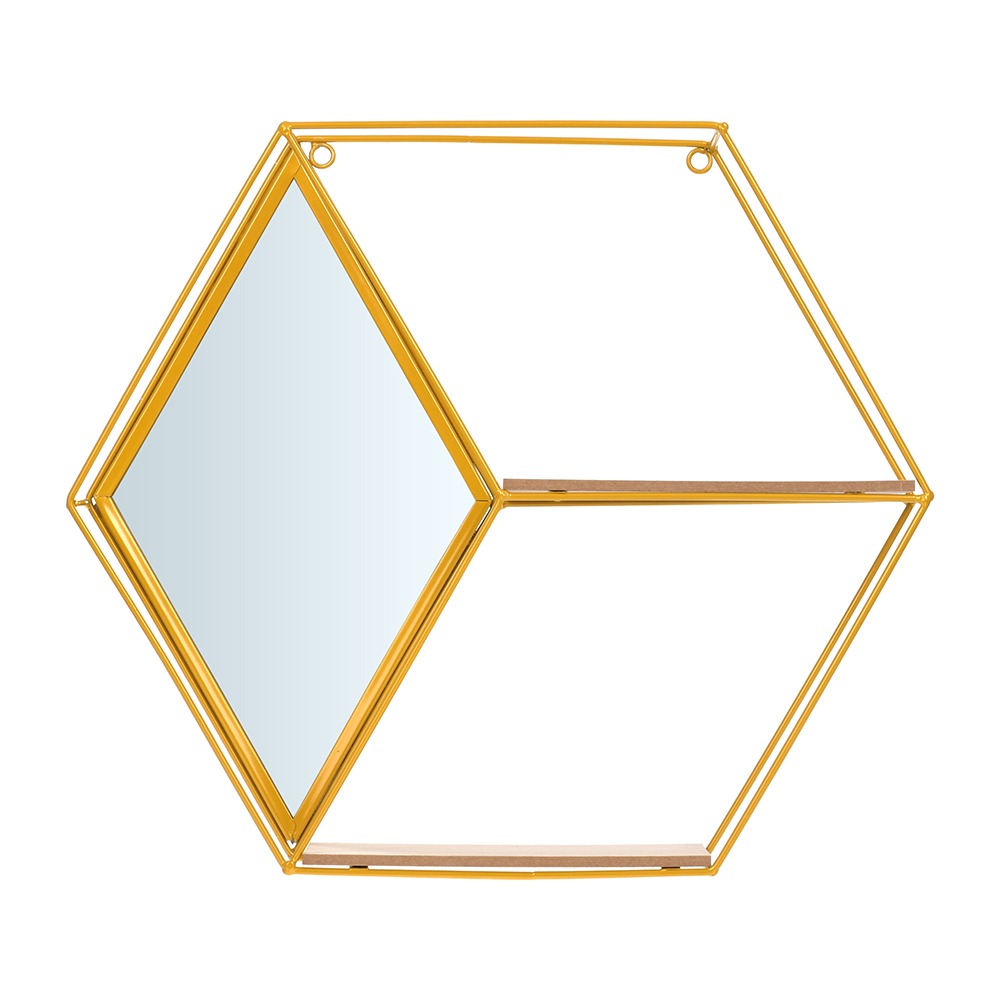 Полка-зеркало подвесная Qwerty Ромб золотистая 46х10х40 см, цвет золотистый - фото 2