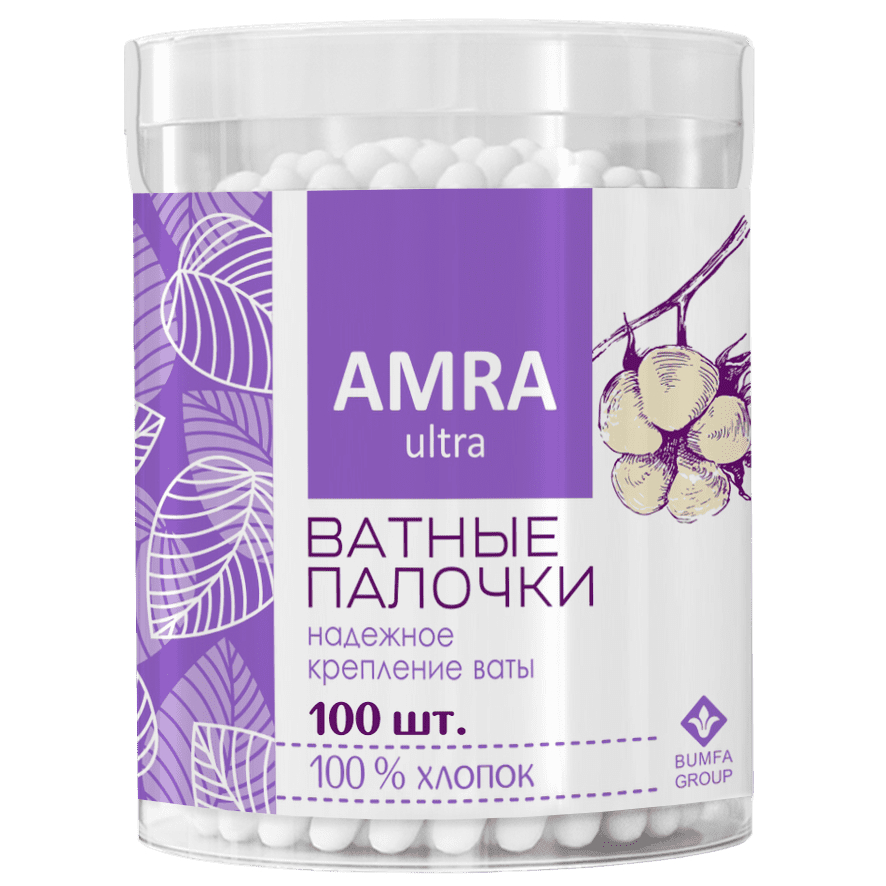 Ватные палочки Amra в цилиндре, 100 шт