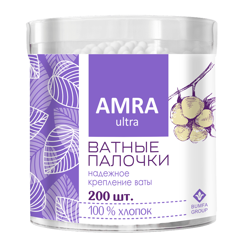 Ватные палочки Amra в цилиндре, 200 шт