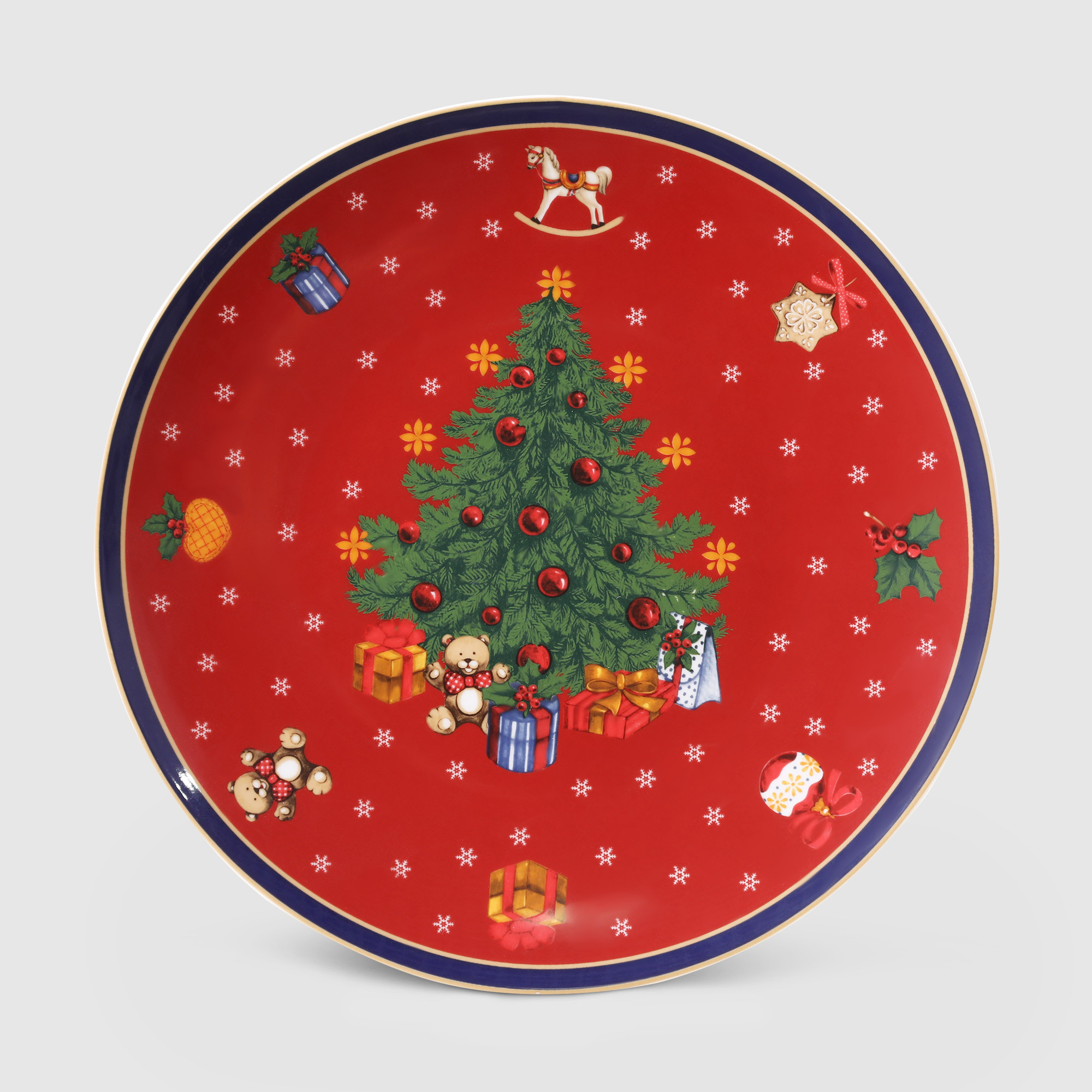 фото Блюдо на ножке porcelana bogucice red christmas для пирога/торта 28 см